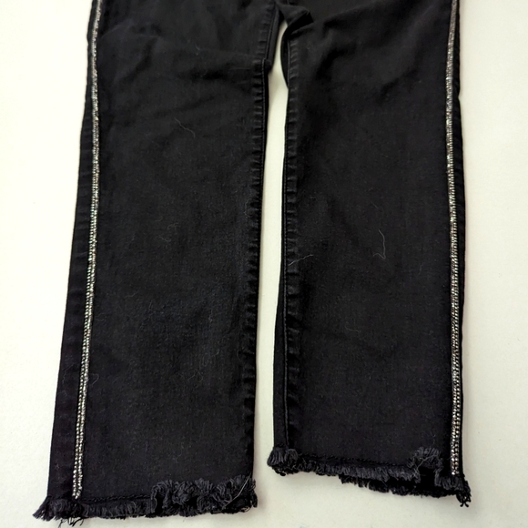 Democracy Ab Technology Black Ankle Jeans Silver Side Sequence Raw Hem size 12 - Picture 11 of 13